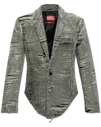 DIESEL - Jassen ,Grijs ,Katoen Distressed Blazer - Lyst