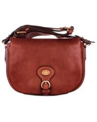 The Bridge - Bruine Leren Schoudertas Met Logo - Lyst