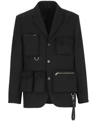 Lanvin - Jassen ,Zwart ,Wol Zwarte Wollen Jas Met Piekrevers - Lyst