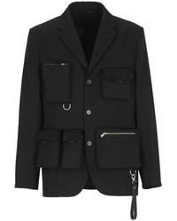 Lanvin - Jassen ,Zwart ,Wol Zwarte Wollen Jas Met Piekrevers - Lyst