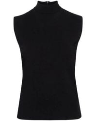 Plan C - Tops ,Zwart ,Mock Neck Tank Top - Lyst