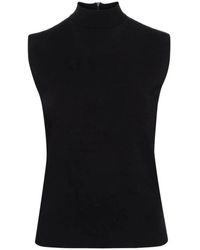 Plan C - Tops ,Zwart ,Mock Neck Tank Top - Lyst