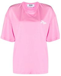 MSGM - Tops ,Roze ,Katoen Roze Katoenen T-Shirt - Lyst