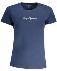 Pepe Jeans - Blauer Baumwoll Logo Print T-Shirt - Lyst