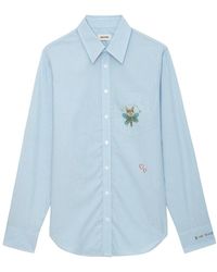 Zadig & Voltaire - Camicia in cotone blu a righe con maniche lunghe - Lyst