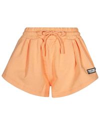 MSGM - Korte Broeken ,Oranje ,Katoen Katoenen Elastische Taille Shorts - Lyst