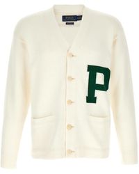 Polo Ralph Lauren - Truien & Vesten ,Wit ,Katoen Relaxed Fit Katoenen Letter Cardigan - Lyst