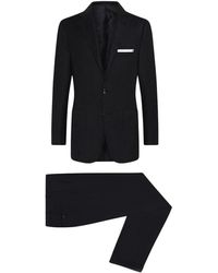 Kiton - Kostuums ,Zwart ,Wol Handgemaakt Wollen Pak - Lyst