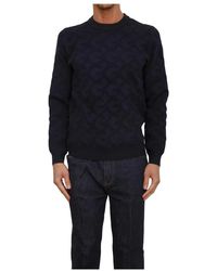 Guess - Truien & Vesten ,Blauw ,Polyester Embossed Jacquard Logo Sweater - Lyst