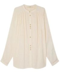 Sessun - Overhemden ,Wit ,Linnen Gestreepte Linnen Blouse - Lyst