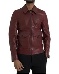 Dolce & Gabbana - Maroon giacca biker in pelle esotica - Lyst