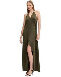 Sandro Ferrone - Kleedjes ,Groen ,Leer Halterneck Maxi Jurk - Lyst