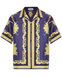 Versace - Overhemden ,Veelkleurig ,Satijn Zijden Shirt Met Nieuwe Barocco Print - Lyst