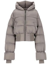 Rick Owens - Jassen ,Grijs ,Katoen Gecrinte Jas Met Capuchon - Lyst