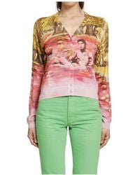 Versace - Geprinte Zijden Gebreide Cardigan - Lyst