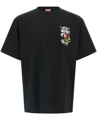 KENZO - Tops ,Zwart ,Katoen Wild Tiger Geborduurd Oversized T-Shirt - Lyst