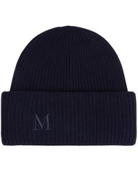 Max Mara - Blaue gerippte kaschmirmütze mit frontlogo - Lyst