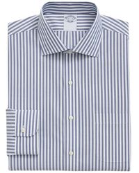 Brooks Brothers - Camicia blu a righe regular fit in cotone elasticizzato non-stirabile con colletto inglese - Lyst