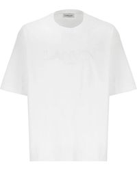 Lanvin - Magliette in cotone bianca con logo ricamato - Lyst
