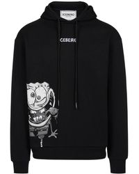 Iceberg - Weißer hoodie mit regulärer passform, spongebob-druck und logo-stickerei - Lyst