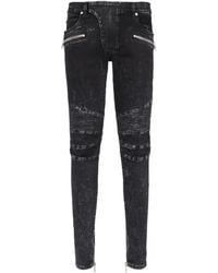 Balmain - Jeans slim con dettagli a coste in denim - Lyst