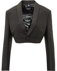 DSquared² - Jassen ,Zwart ,Wol Cropped Blazer Met Inner Print - Lyst