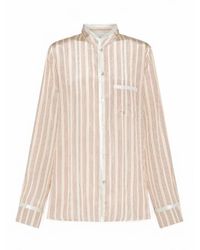 forte_forte - Overhemden ,Roze ,Gestreept Overhemd Met Mao-Kraag - Lyst