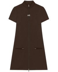 Courreges - Braunes Kleid Mit Reißverschluss Vorne Und Taschen - Lyst
