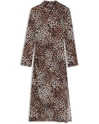 HUGO - 50546771 Kunera-1 Damen Kleid Mit Beinschlitz Leo-Print - Lyst