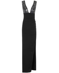 Amen - Kleedjes ,Zwart ,Zwarte Jersey Jurk Met V-Hals En Versieringen - Lyst