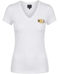 ARMANI EXCHANGE - Tops ,Wit ,Katoen Bedrukt T-Shirt Met V-Hals En Korte Mouwen Van Katoen - Lyst