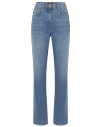Elisabetta Franchi - Jeans a gamba dritta blu con ricamo logo - Lyst