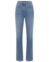 Elisabetta Franchi - Blaue straight leg jeans mit logo-stickerei - Lyst
