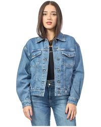 Guess - Jassen ,Blauw ,Denim Blauwe Denim Trucker Jack Met Oversized Pasvorm - Lyst