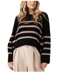 co'couture - Gestreifter Strickpullover Mit Knöpfen - Lyst