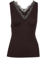 Nanushka - Tops ,Bruin ,Geribbelde Tanktop Met Kant - Lyst