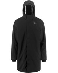 K-Way - Jassen ,Zwart ,Zwarte Bonded Parka Met Fleece Voering - Lyst