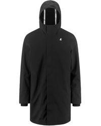 K-Way - Jassen ,Zwart ,Zwarte Bonded Parka Met Fleece Voering - Lyst