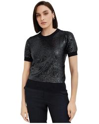 P.A.R.O.S.H. - P.A.R.O..H. ,Overhemden ,Blauw ,Katoen Pailletversierde Gebreide Top - Lyst