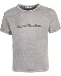 Acne Studios - Magliette grigia con stampa logo in cotone - Lyst