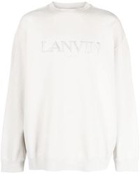 Lanvin - Maglione bianco con logo ricamato - Lyst