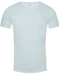 Orlebar Brown - Tops ,Blauw ,Linnen Zacht Blauw Linnen T-Shirt - Lyst