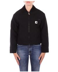 Carhartt - Jassen ,Zwart ,Katoen Zwarte Logo Front Zip Jas - Lyst