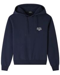A.P.C. - Hoodies & Sweatvesten ,Blauw ,Katoen Hoodie Rue Madame Paris Embroidered - Lyst