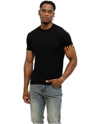 DSquared² - Tops ,Zwart ,Katoen Dsquared 2 Round Neck T-Shirt Zwart/Oranje - Lyst