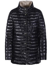 Herno - Jassen ,Zwart ,Nylon Omkeerbaar A-Lijn Jas - Lyst
