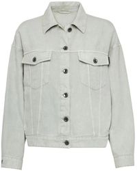 Brunello Cucinelli - Jassen ,Groen ,Denim Denim Jacket Met Monili-Detail - Lyst