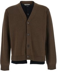 JW Anderson - Truien & Vesten ,Bruin ,Bruine Contrastlaagse Cardigan Sweaters - Lyst
