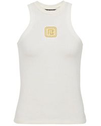 Balmain - Weiße bluse,tanktop mit pb retro-stickerei - Lyst