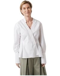 ODEEH - Weiße bluse mit v-ausschnitt und versteckter knopfleiste - Lyst